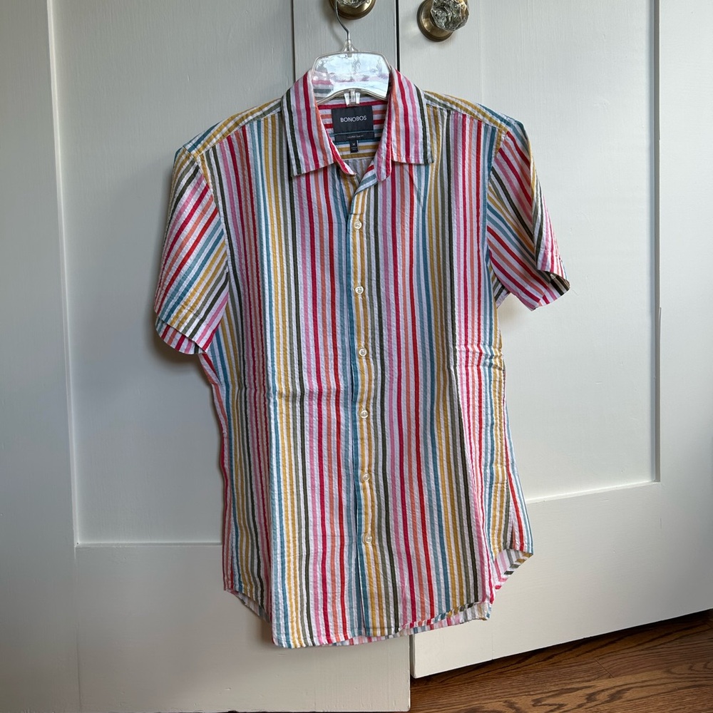 Bonobos Multicolor Short Sleeve Button Down Size M Tailored Slim Fit
